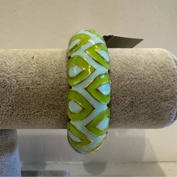 NWT Sequin by Nordstrom Clamper Bangle Bracelet-blue & green geometric design - Picture 10 of 13